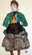 Woman in a Green Blouse and Muff by Egon Schiele - Hand-Painted Oil Painting on Canvas on Sale