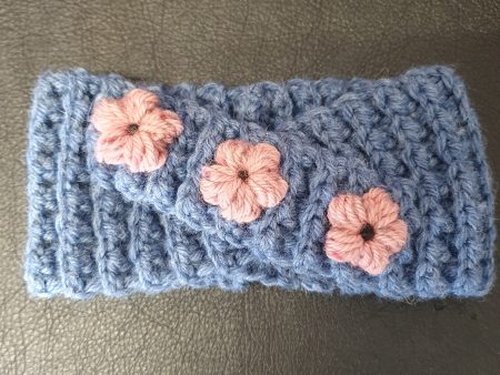 Headband - Denim Blue with pink daisies For Discount