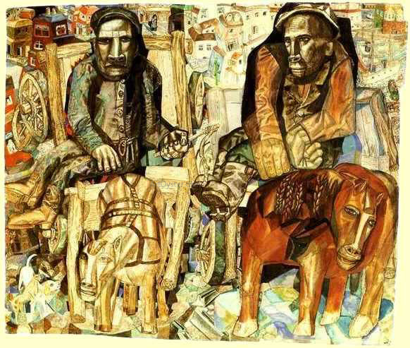 The Dray Men by Pavel Filonov - Hand-Painted Oil Painting on Canvas Cheap