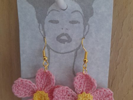 Pink Polyanthus Crochet Earrings on Sale