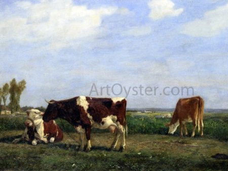 The Cows in a Meadow by Eugene-Louis Boudin - Hand-Painted Oil Painting on Canvas Fashion