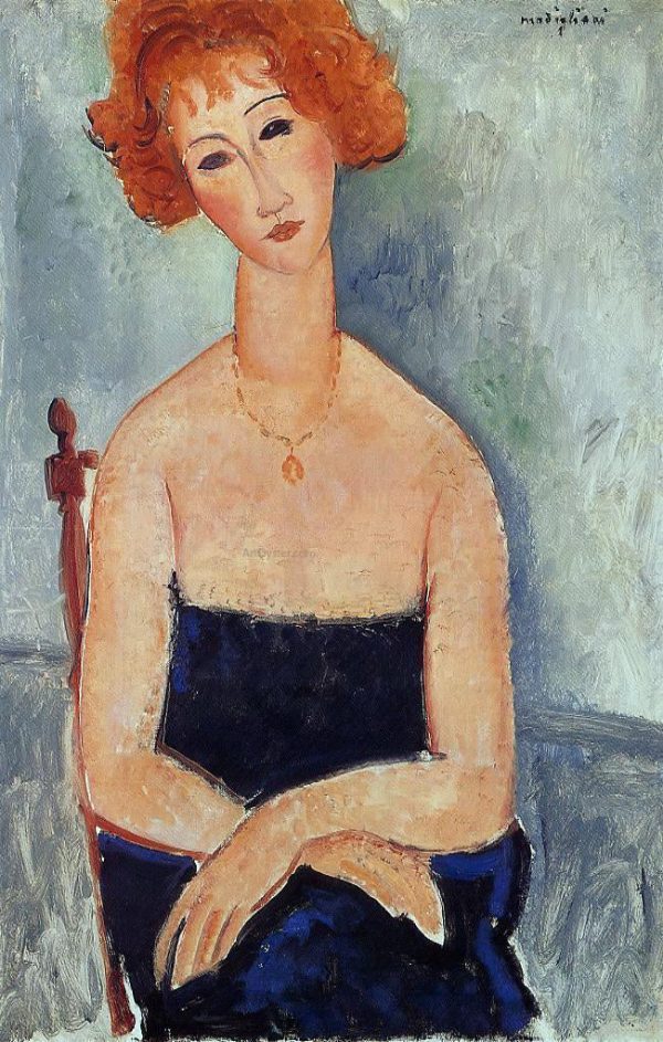 A Redhead Wearing a Pendant by Amedeo Modigliani - Hand-Painted Oil Painting on Canvas Online