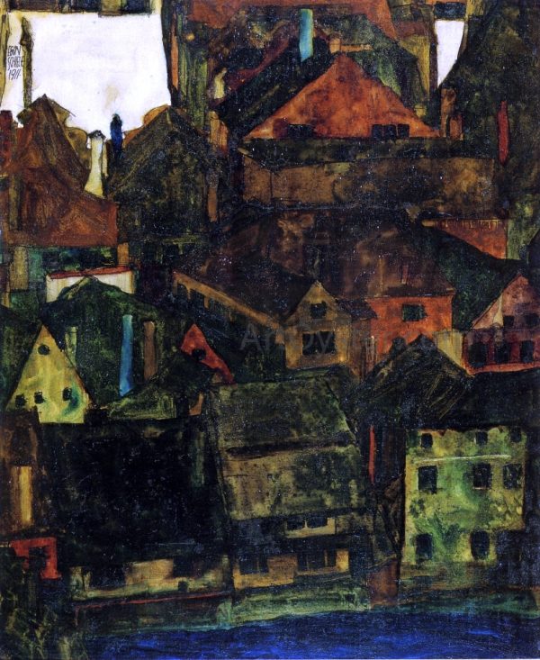 View of Houses and Roofs of Krumau, Seen from the Schlossberg by Egon Schiele - Hand-Painted Oil Painting on Canvas Online