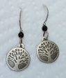 Tiny Silvertone Tree with Black Bead Earrings Online now