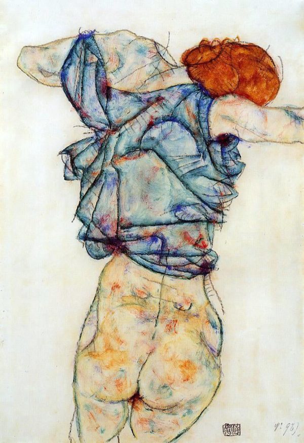 Woman Undressing by Egon Schiele - Hand-Painted Oil Painting on Canvas Fashion