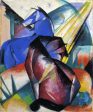 Two Horses, Red and Blue by Franz Marc - Hand-Painted Oil Painting on Canvas Online Sale