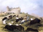 Catlin the Artist Shooting Buffaloes with Colt s Revolving Pistol by George Catlin - Hand-Painted Oil Painting on Canvas For Cheap