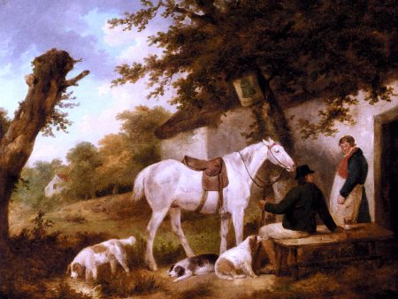 Travellers Resting Outside The Bell Inn by George Morland - Hand-Painted Oil Painting on Canvas For Cheap