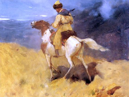 A Horseman in a Mountainous Landscape by Franz Roubaud - Hand-Painted Oil Painting on Canvas Online Hot Sale