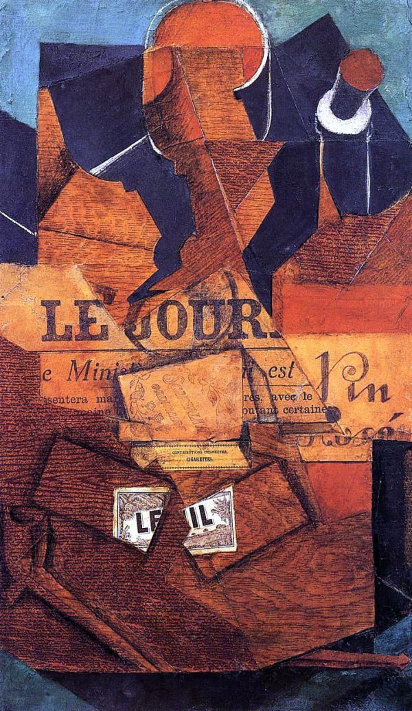 Tobacco, Newspaper and Bottle of Wine by Juan Gris - Hand-Painted Oil Painting on Canvas Cheap