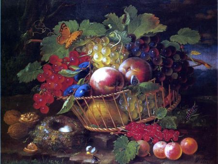 Still Life with Fruit, Butterflies and Bird s Nest by George Forster - Hand-Painted Oil Painting on Canvas Supply