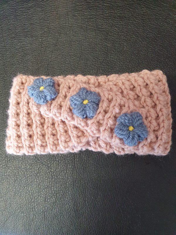 Headband - Blush pink with blue daisies Supply