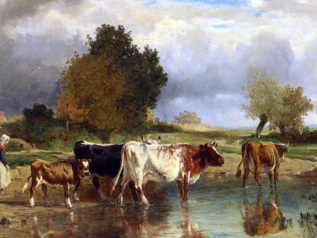 Vaches at veau a la marne by Constant Troyon - Hand-Painted Oil Painting on Canvas Cheap