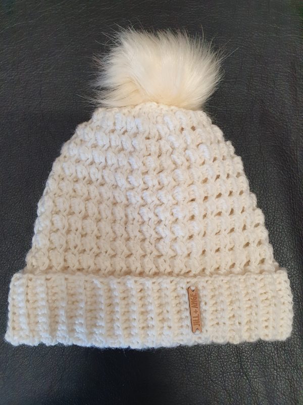 Beanie - Winter White Wool Popcorn - Adult size For Cheap