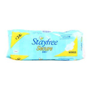 Stayfree Secure Sanitary Napkins - Dry, 7 nos Poly Pack , 8 nos Pouch Discount