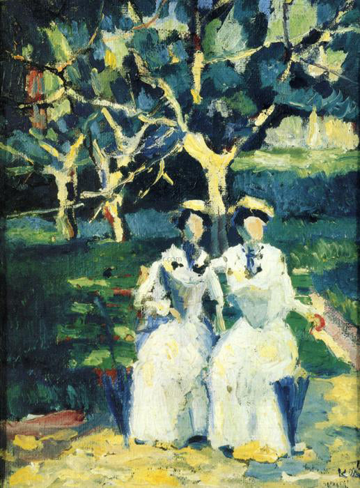 Two Women in a Garden by Kazimir Malevich - Hand-Painted Oil Painting on Canvas For Sale