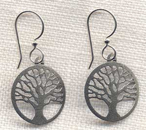 Round Silvertone Family Tree Earring Online