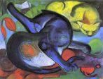 Two Cats, Blue and Yellow by Franz Marc - Hand-Painted Oil Painting on Canvas Online