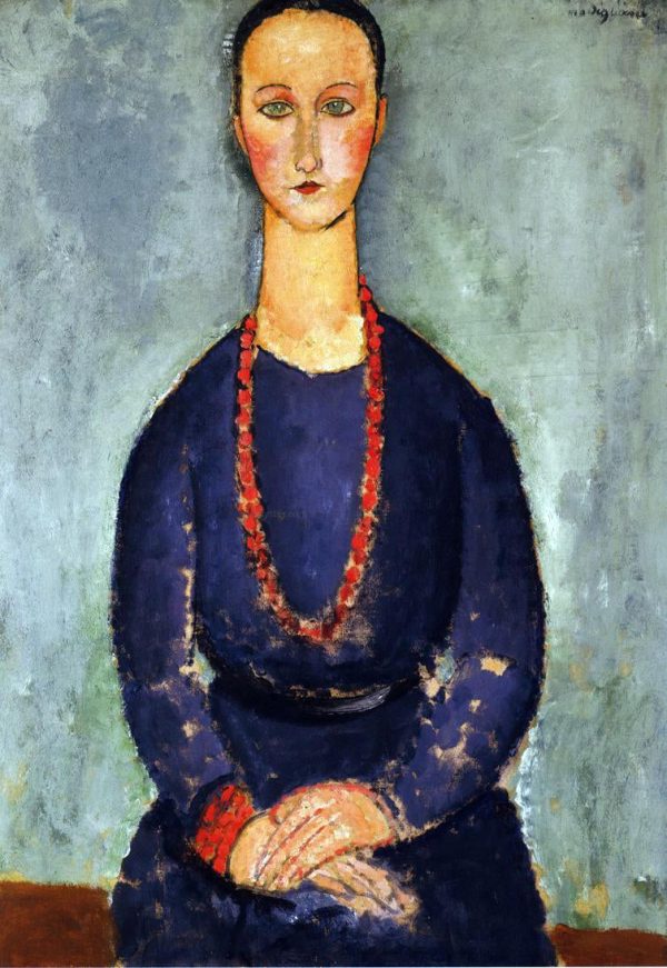 Woman in a Red Necklace by Amedeo Modigliani - Hand-Painted Oil Painting on Canvas Online Sale