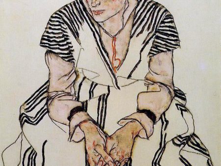 The Artist s Sister-in-Law in a Striped Dress, Seated by Egon Schiele - Hand-Painted Oil Painting on Canvas For Sale