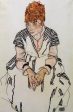 The Artist s Sister-in-Law in a Striped Dress, Seated by Egon Schiele - Hand-Painted Oil Painting on Canvas For Sale