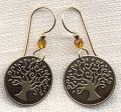 Round Brass Family Tree Earring with amber bead Discount