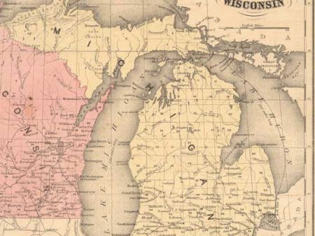 1853 Map of Michigan & Wisconsin Cheap