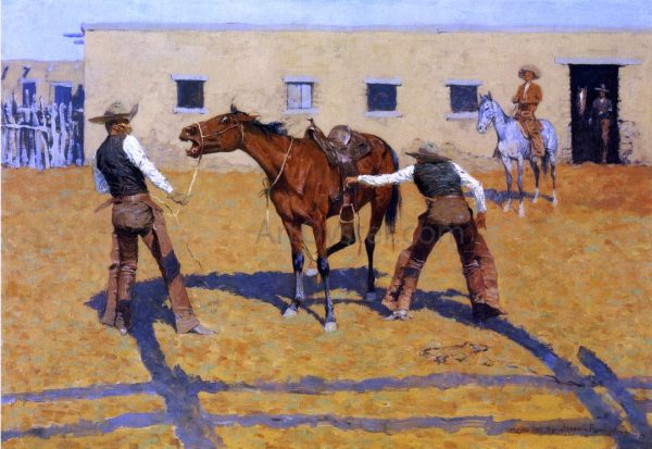 His First Lesson by Frederic Remington - Hand-Painted Oil Painting on Canvas Cheap