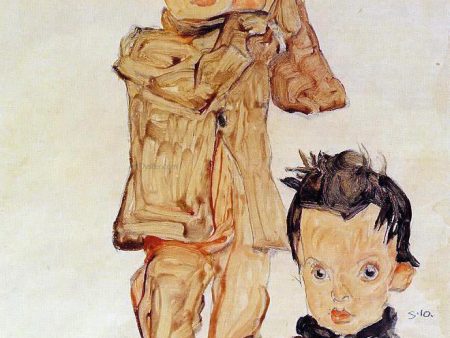 Two Boys by Egon Schiele - Hand-Painted Oil Painting on Canvas Supply