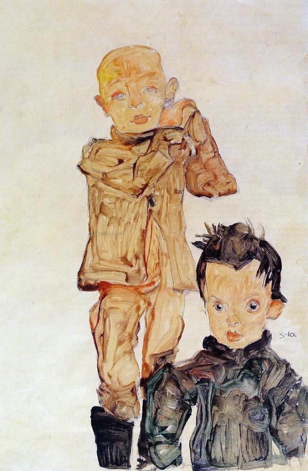 Two Boys by Egon Schiele - Hand-Painted Oil Painting on Canvas Supply