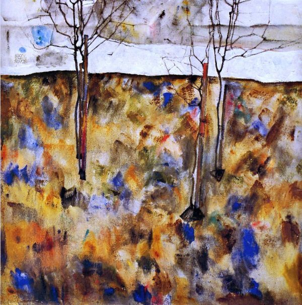 Winter Trees by Egon Schiele - Hand-Painted Oil Painting on Canvas Online Sale