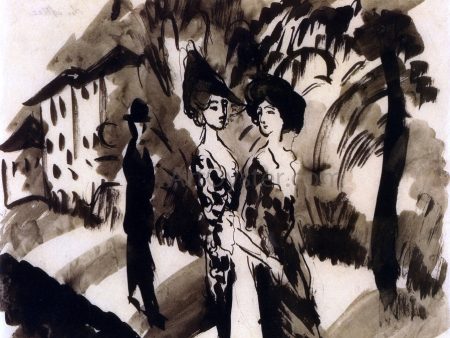 Two Women and an Man on an Avenue by August Macke - Hand-Painted Oil Painting on Canvas Online Hot Sale