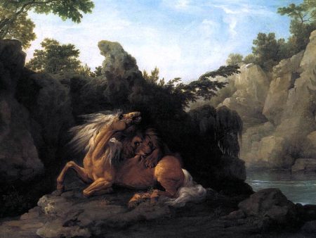 Lion Devouring a Horse by George Stubbs - Hand-Painted Oil Painting on Canvas Online now