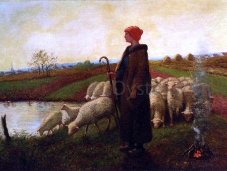 A Shepherdess with her Flock by Aime Perret - Hand-Painted Oil Painting on Canvas Sale